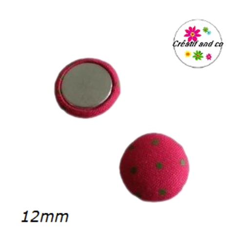 X2 cabochons dômes tissu fuschia pois vert 12mm