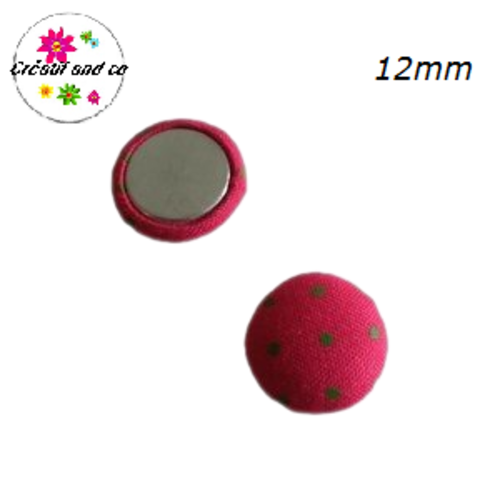 X2 cabochons dômes tissu fuschia pois vert 12mm