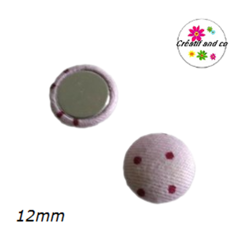 X2 cabochons dômes tissu rose pois mauve 12mm