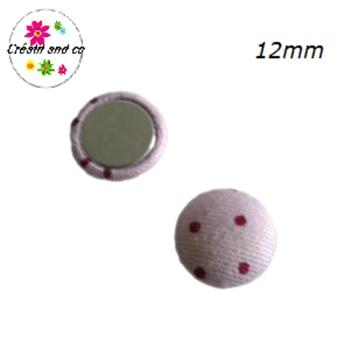 X2 cabochons dômes tissu rose pois mauve 12mm