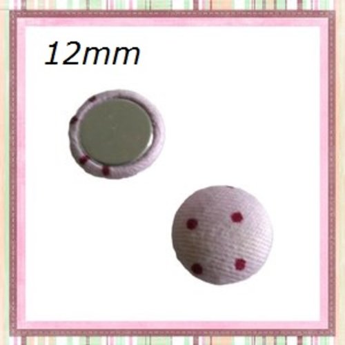 X2 cabochons dômes tissu rose pois mauve 12mm