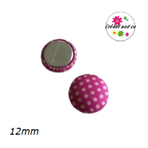 X2 cabochons dômes tissu violine pois blanc 12mm