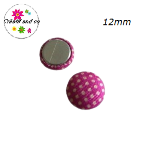 X2 cabochons dômes tissu violine pois blanc 12mm