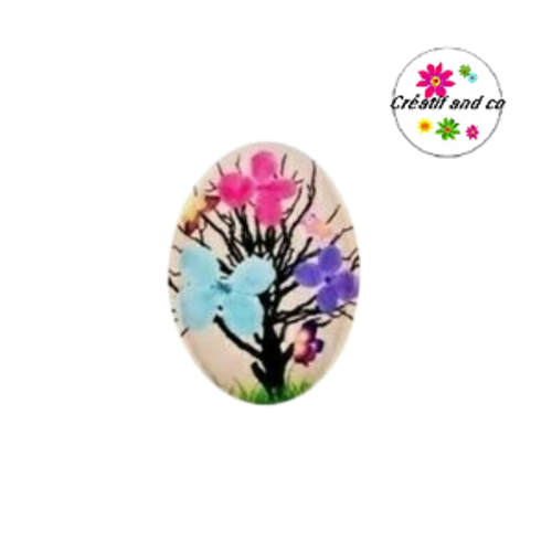 X2 cabochons ovales arbre fleuri 18x25mm