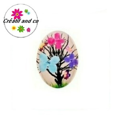 X2 cabochons ovales arbre fleuri 18x25mm