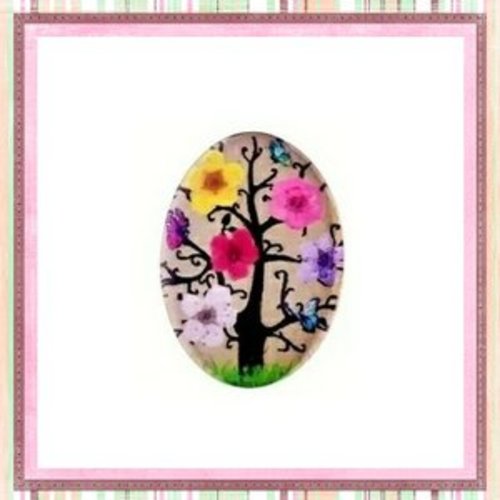 X2 cabochons ovales arbre fleuri 18x25mm