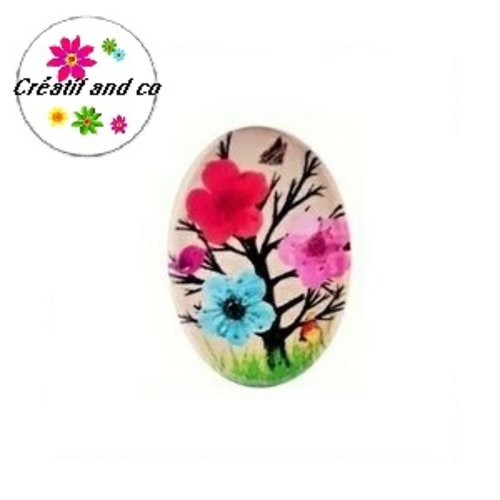 X2 cabochons ovales arbre fleuri 18x25mm