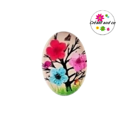 X2 cabochons ovales arbre fleuri 18x25mm