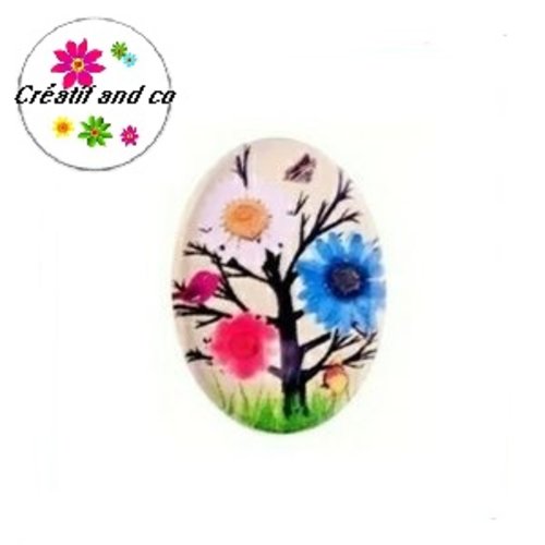 X2 cabochons ovales arbre fleuri 18x25mm