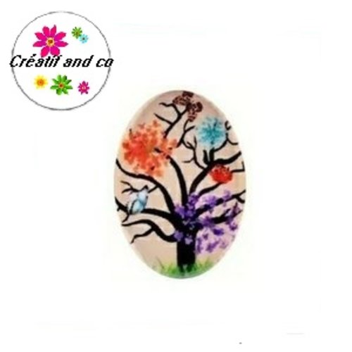 X2 cabochons ovales arbre fleuri 18x25mm