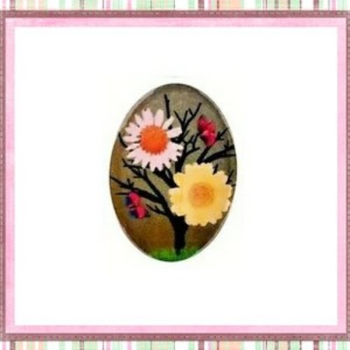 X2 cabochons ovales arbre fleuri 18x25mm