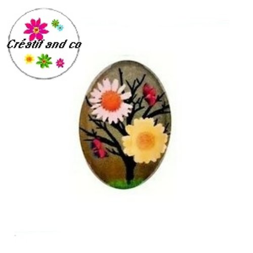 X2 cabochons ovales arbre fleuri 18x25mm