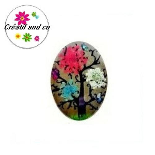 X2 cabochons ovales arbre fleuri 18x25mm