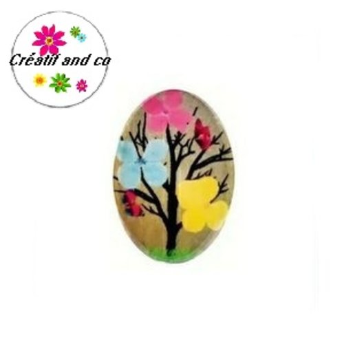 X2 cabochons ovales arbre fleuri 18x25mm