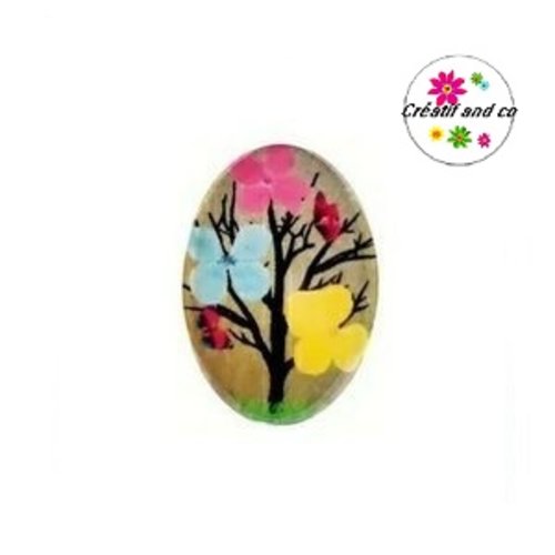 X2 cabochons ovales arbre fleuri 18x25mm