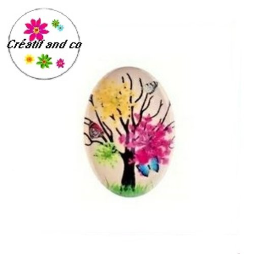 X2 cabochons ovales arbre fleuri 18x25mm