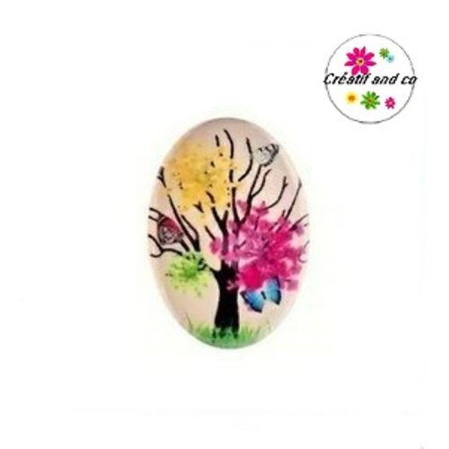 X2 cabochons ovales arbre fleuri 18x25mm