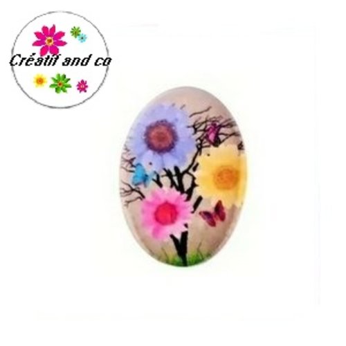 X2 cabochons ovales arbre fleuri 18x25mm