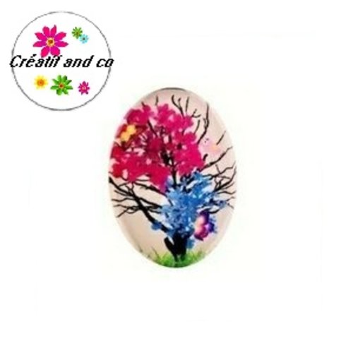 X2 cabochons ovales arbre fleuri 18x25mm