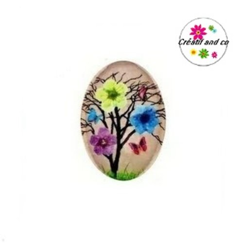 X2 cabochons ovales arbre fleuri 18x25mm