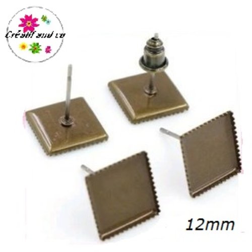 Puce oreille carrée bronze cabochon 12mm