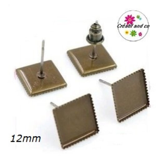 Puce oreille carrée bronze cabochon 12mm