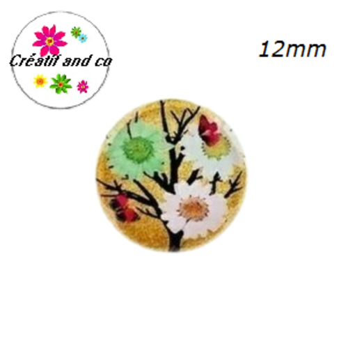 X2 cabochons arbre fleuri 12mm