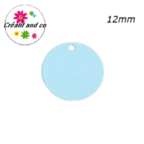 X2 breloques petit cercle bleu clair  laiton 12mm