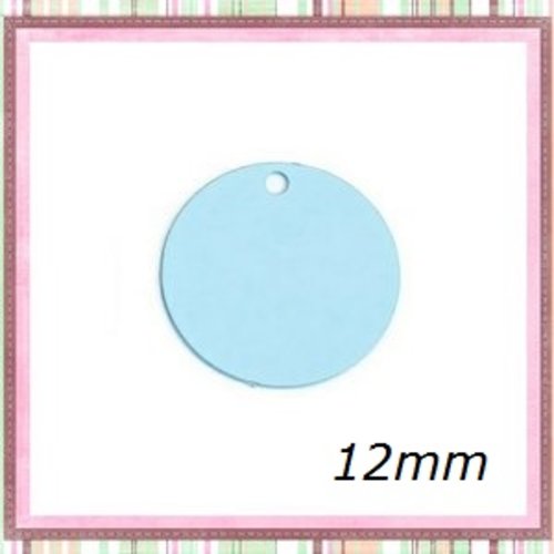 X2 breloques petit cercle bleu clair  laiton 12mm