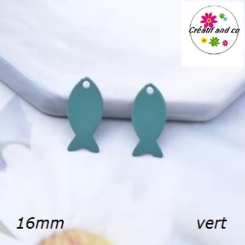 Breloque estampe poisson vert 16mm