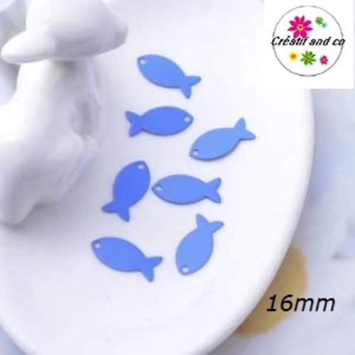 Breloque estampe poisson bleu 16mm