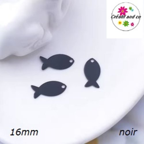 Breloque estampe poisson noir 16mm