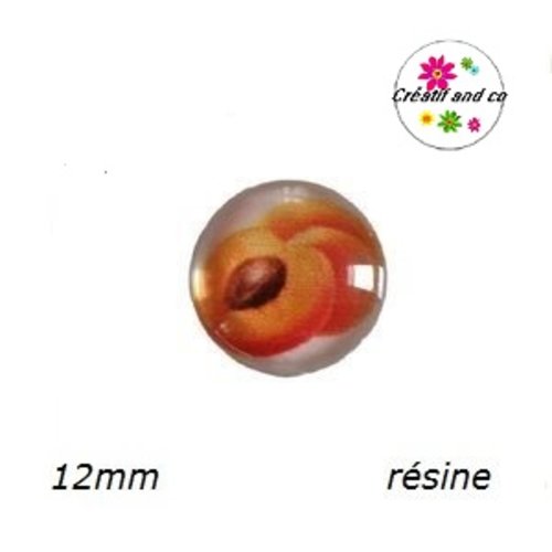 X2 cabochons motif abricot résine 12mm
