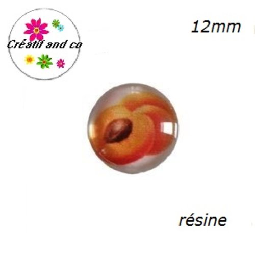 X2 cabochons motif abricot résine 12mm