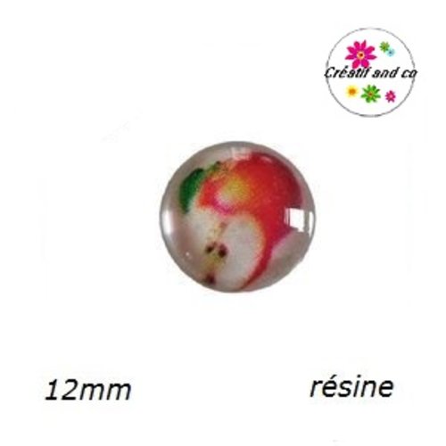 X2 cabochons motif pomme résine 12mm