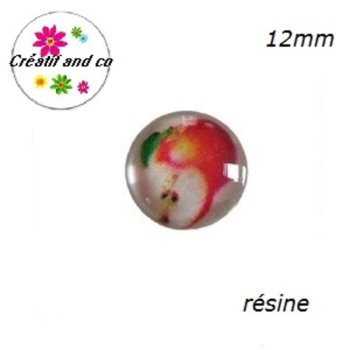 X2 cabochons motif pomme résine 12mm