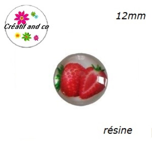 X2 cabochons motif fraise résine 12mm