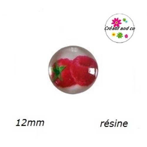 X2 cabochons motif framboise résine 12mm