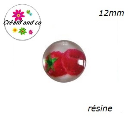 X2 cabochons motif framboise résine 12mm