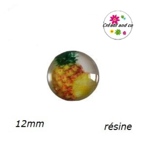 X2 cabochons motif ananas résine 12mm