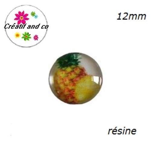X2 cabochons motif ananas résine 12mm