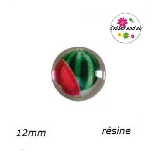 X2 cabochons motif pastèque résine 12mm
