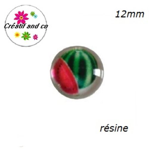 X2 cabochons motif pastèque résine 12mm