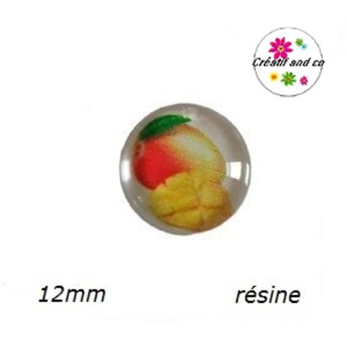 X2 cabochons motif mangue résine 12mm