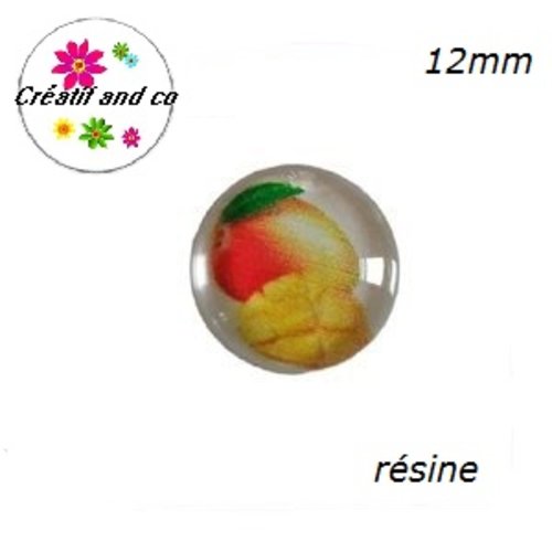 X2 cabochons motif mangue résine 12mm