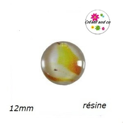 X2 cabochons motif poire résine 12mm