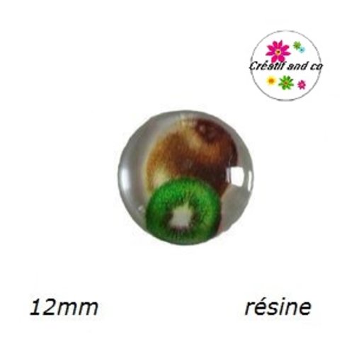 X2 cabochons motif kiwi résine 12mm