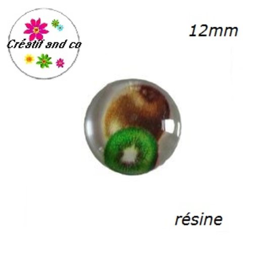 X2 cabochons motif kiwi résine 12mm