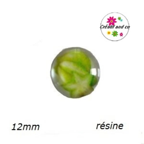 X2 cabochons motif fruit vert résine 12mm