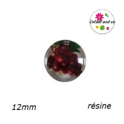 X2 cabochons motif raisin résine 12mm